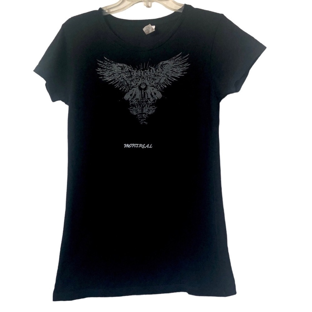 Montreal Rock n Roll Emblem Graphic Tee Gray Black Industrial Sz L (Fits S)